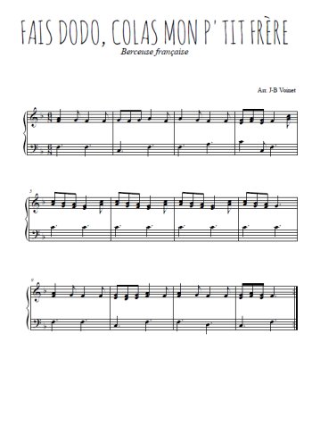 Téléchargez l'arrangement pour piano de la partition de comptine-fais-dodo-colas-mon-p-tit-frere en PDF, niveau facile